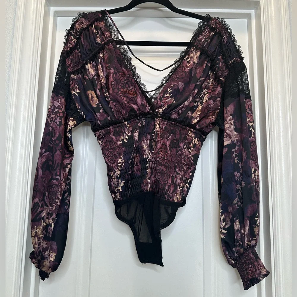 FREE PEOPLE Black Combo‎ Worth The Wait Bodysuit Sz XSmall